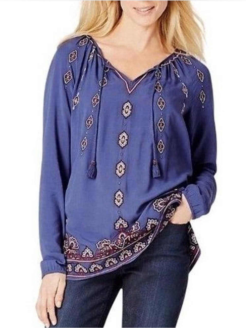 J Jill Embroidered Blue Tunic Blouse XL